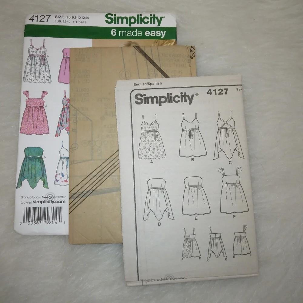 SIMPLICITY 4127 Sz 6-14 Misses tops with bodice and hemline variations, …